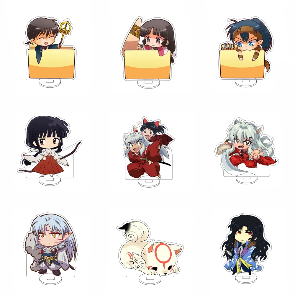 Figura de Anime Inuyasha de 10CM, soporte, modelo Inuyasha/Higurashi Kagome/Miroku/KiraraSesshoumar, decoración de escritorio bonita, regalos de letrero de pie