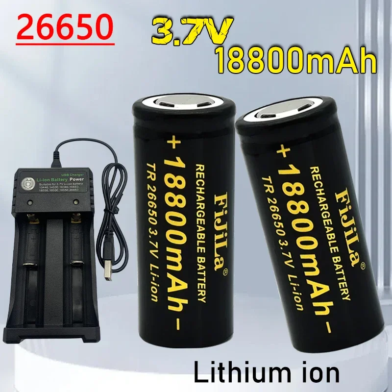 100% Original high quality 26650 battery 18800mAh 3.7 V lithium ion battery for 26650 LED flashlight +charger