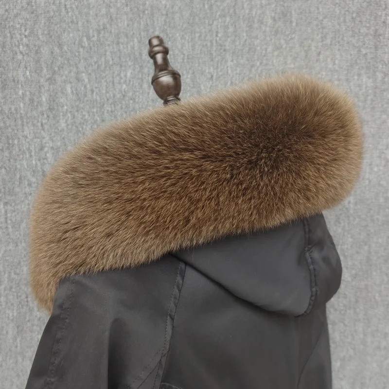 Real Fox Fur Collar Winter Coat Hood Decoration Woman Neck Warmer Fox Fur Scarf Shawls Luxury Collar Scarves Black Fur Collar