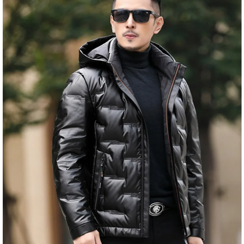 Jaket Hoodie Bulu Angsa untuk Pria Musim Dingin Model Baru Trendi untuk Usia Paruh Baya dan Muda, Mengkilap, Tidak Perlu Dicuci, Tebal, Hangat, dan Kasual