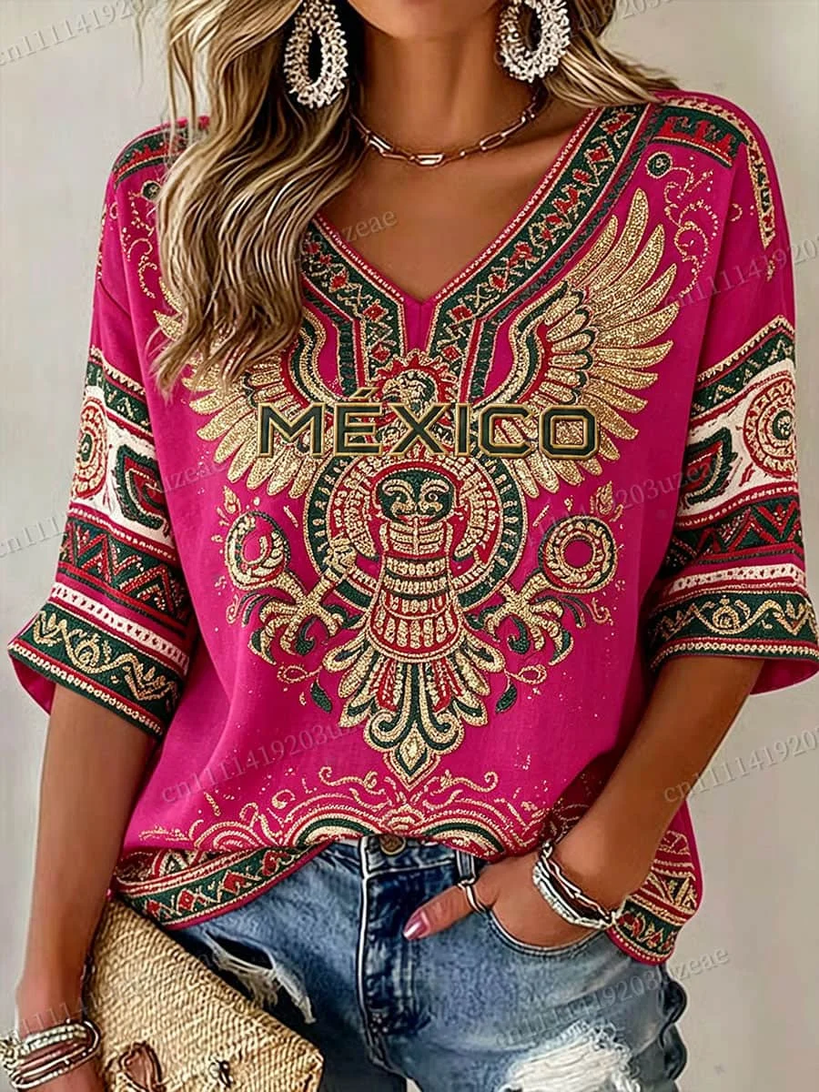 2026 Summer Mexico Football Fan T-shirt Women Short Sleeved 3D Printed Breathable Quick Drying Street Wear Casual Football Shirt