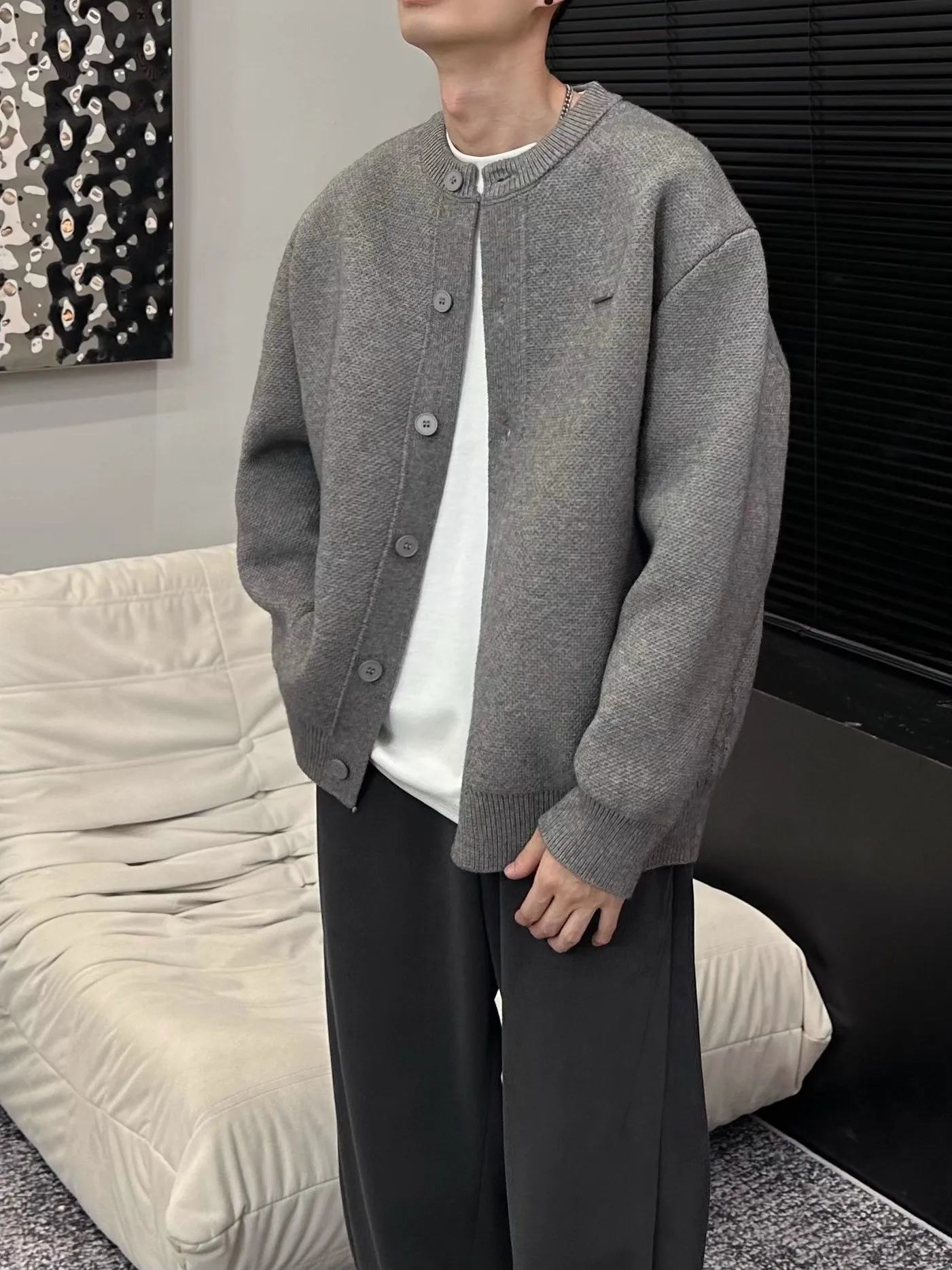 

Loose Fit Men's Knitted Baseball Collar Sweater Casual Lazy Sle Winter Outerwear Comfortable Polyester Long Sve Open Car...