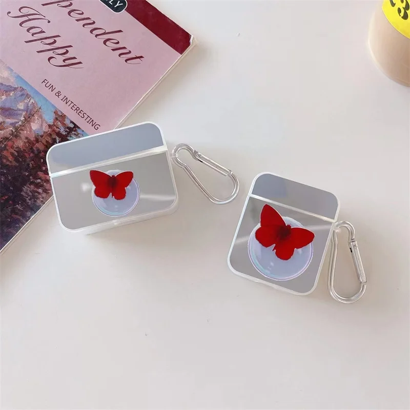 コインケース,ミラー付きイヤホン,美しい蝶,1 2 3,airpods pro用ケース,魅力的な充電ケース