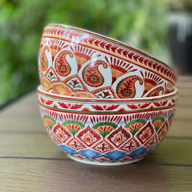 

Ceramic Underglaze Color Festive Bohemian Medium Home Deep Salad Bowl