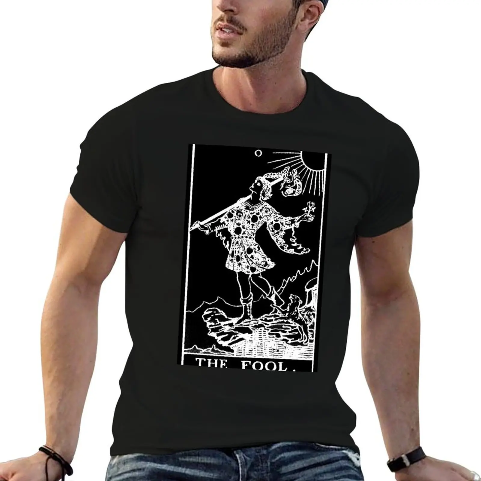 0. The Fool Tarot Card | Obsidian and Pearl T-Shirt Lightweight Print T-Shirt