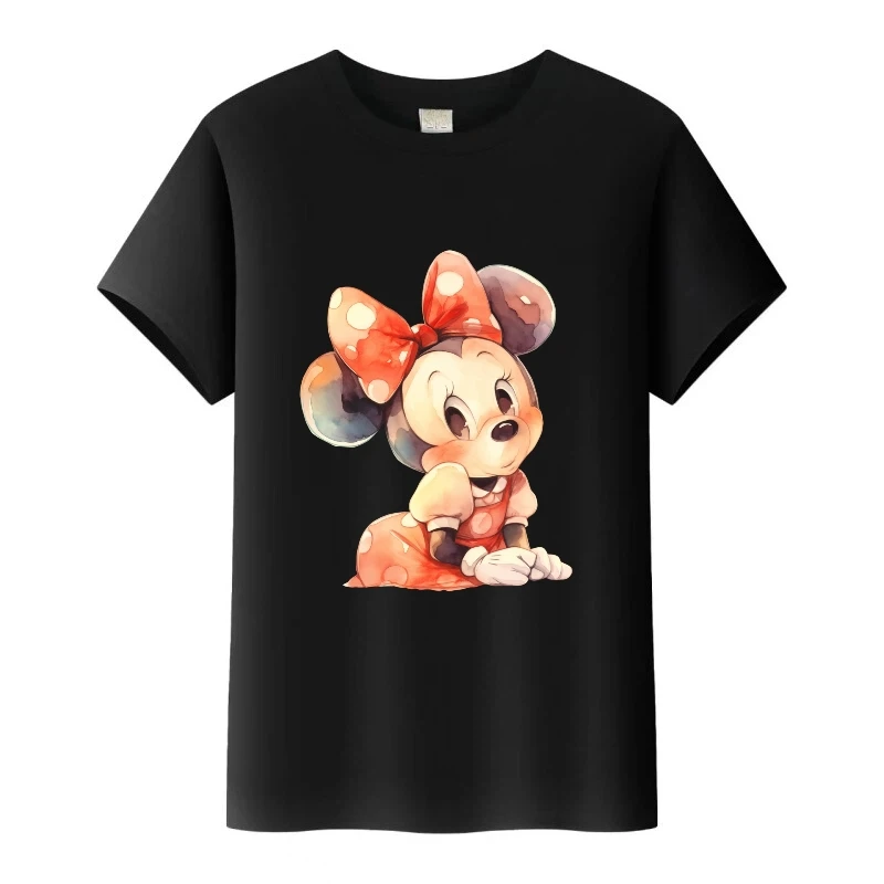 

Casual Disney Mickey Mouse Minnie Cartoon Girl O-Neck T-Shirt Ladies Tshirt Summer Kids Tops Harajuku Blouses Women Tees Clothes