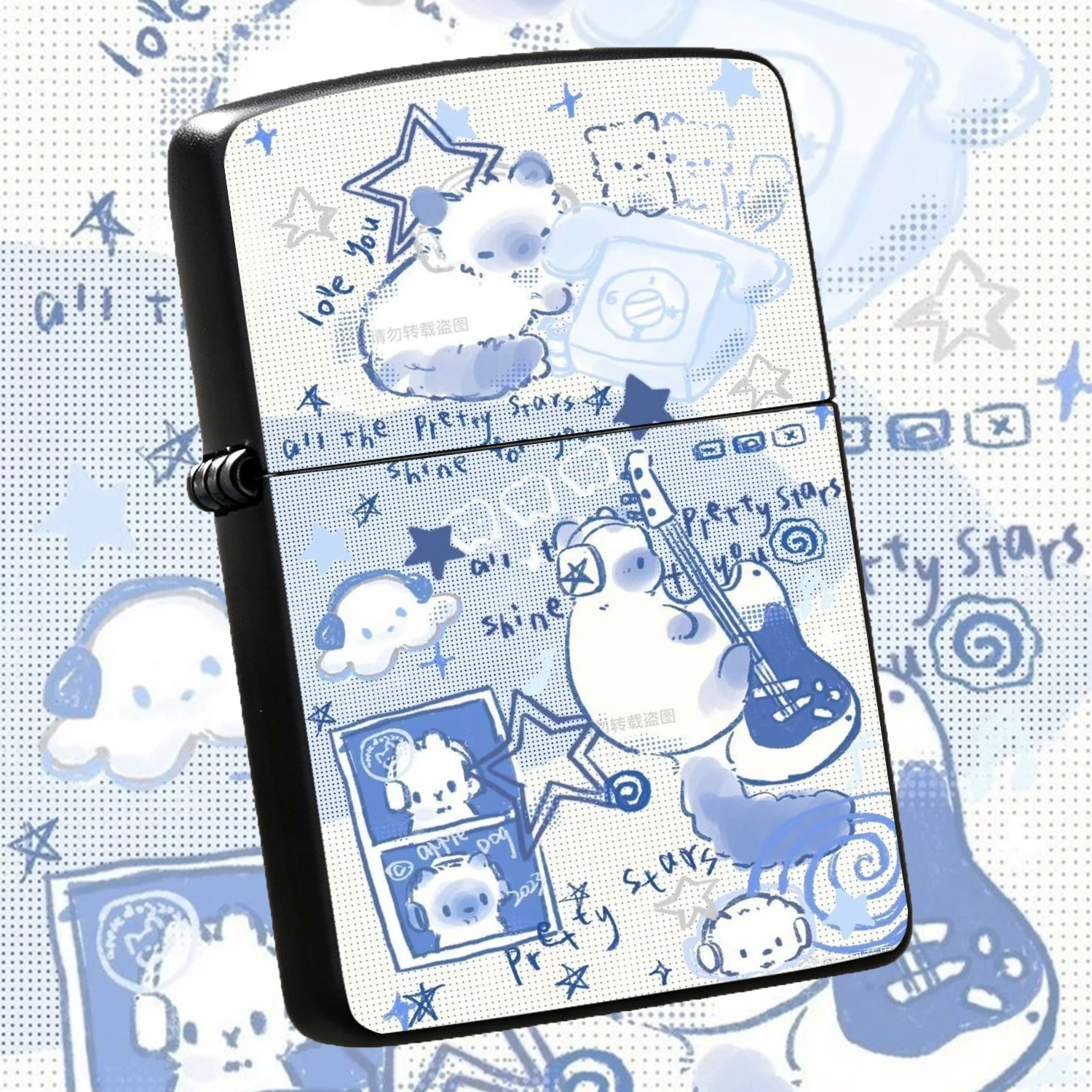 Cute Blue Starry Print Lighter, Dreamy Hand-Drawn Style Portable Daily Use Igniter, Soft Aesthetic Sweet Gift For Partner Friends, Suitable For Dating Gathering Casual Scenes, Delicate Whimsical Decorative Small Item To Add Warm Vibe To You