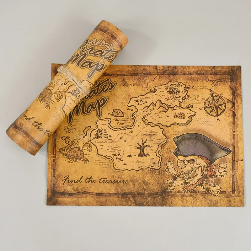 

1pc Pirate Adventure Treasure Hunt Map Vintage Kraft Paper Old Treasure World Map Halloween Pirate Party Decoration Supplies