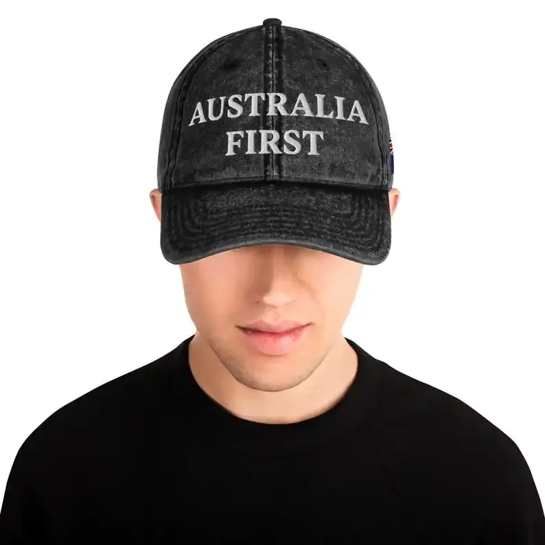 Custom Hat Australia First Hat | Vintage Hat Australias Flag Embroidered, Support Australia Vintage Cotton Twill Cap