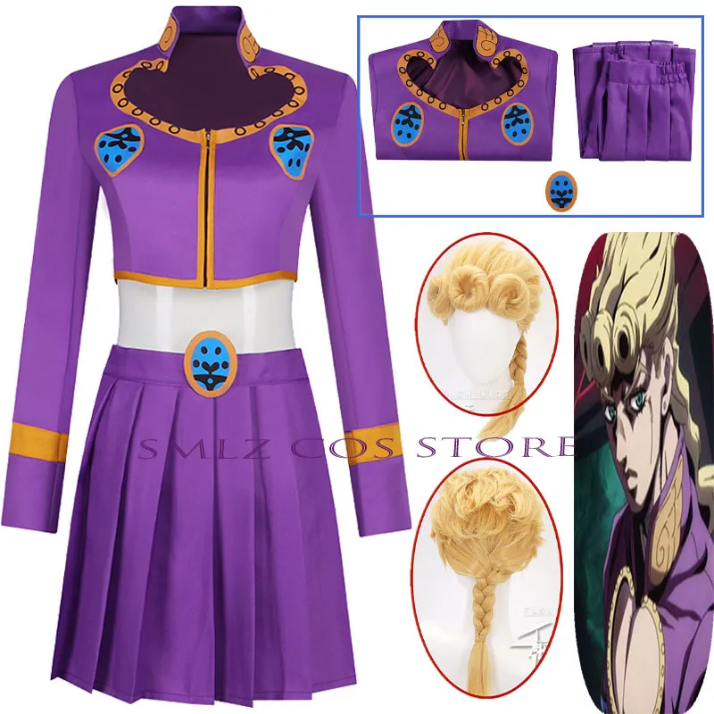 

Anime Giorno Giovanna Cosplay Giorno Sexy Purple love Top Skirts Suit Giovanna Wigs Halloween Party outfit for WOman Man
