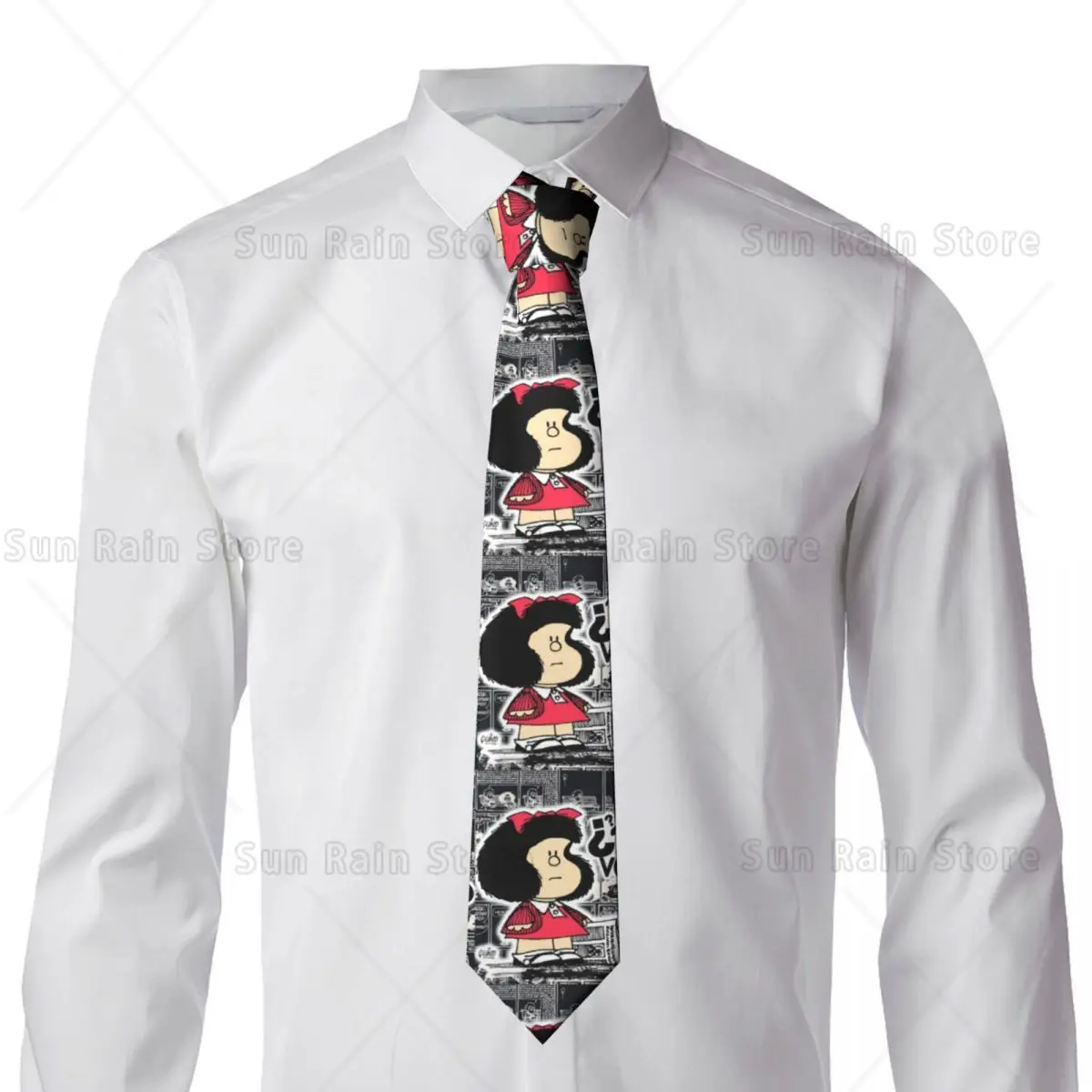 Custom Vintage Quino Comic Mafalda Tie Men Classic Silk Cartoon Mang Necktie for Office