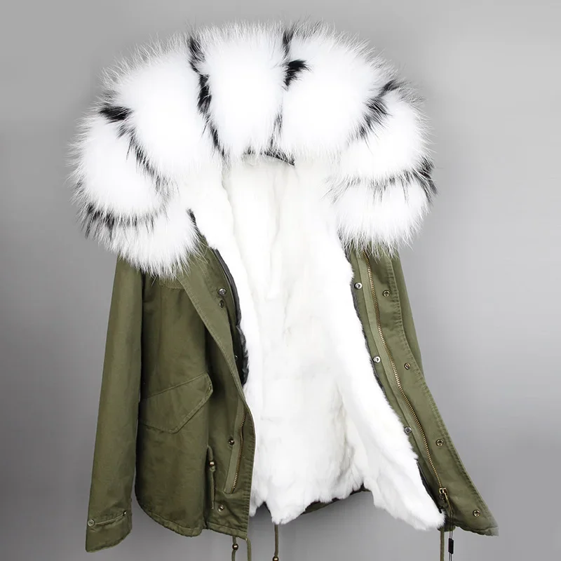 

New Style Fashion Brand Women Jacket Big Fox Fur Collar Real Thick Rabbit Fur Lining Jacket