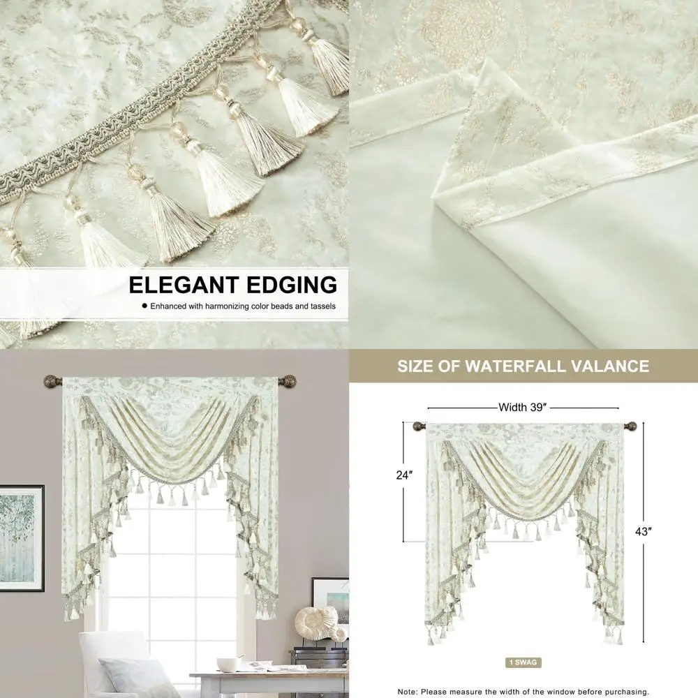 

Vintage Velvet Waterfall Valance with Beaded Tassels, 39 Wide, 1 Panel, for Bedroom & Living Room