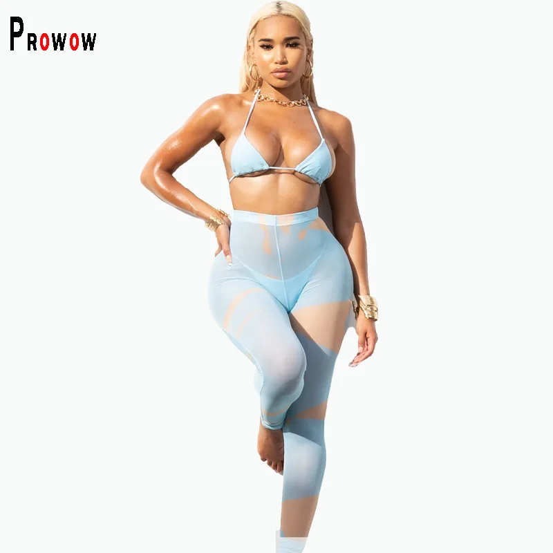 

Prowow Women Bikini Set Bra Panty with Mesh Pant Skirt Three Piece Bathing Suits 2022 New Print Summer Female Swimsuit Beachwear