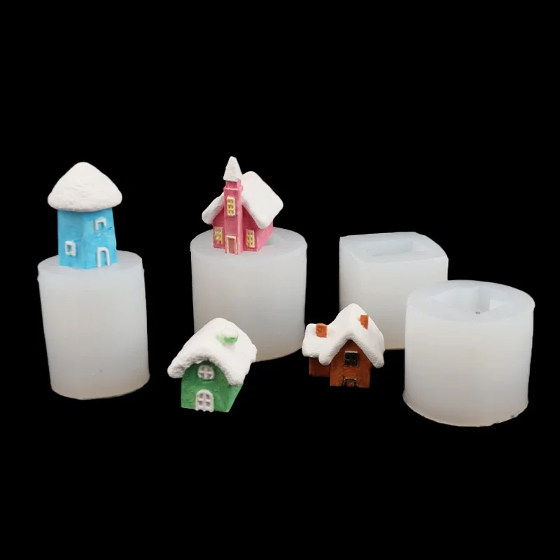 DIY Fondant Chocolate Cake Decor Mould 4Styles 3D House Silicone Mold Set Resin Plaster Aromatherapy Candle Craft Baking Tool 5
