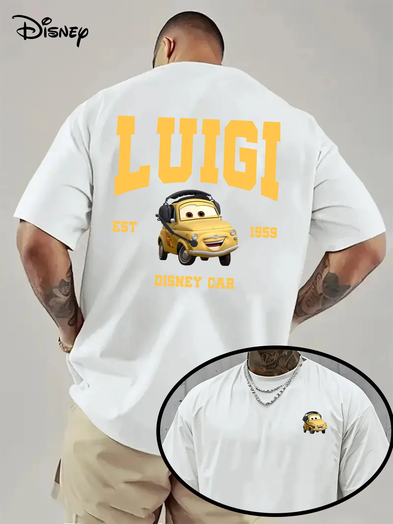 

Disney Luigi Disney Car EST 1959 Party Short Sleeve Adult Men's Casual Top Summer Short Sleeve Loose Crew Neck T-Shirt