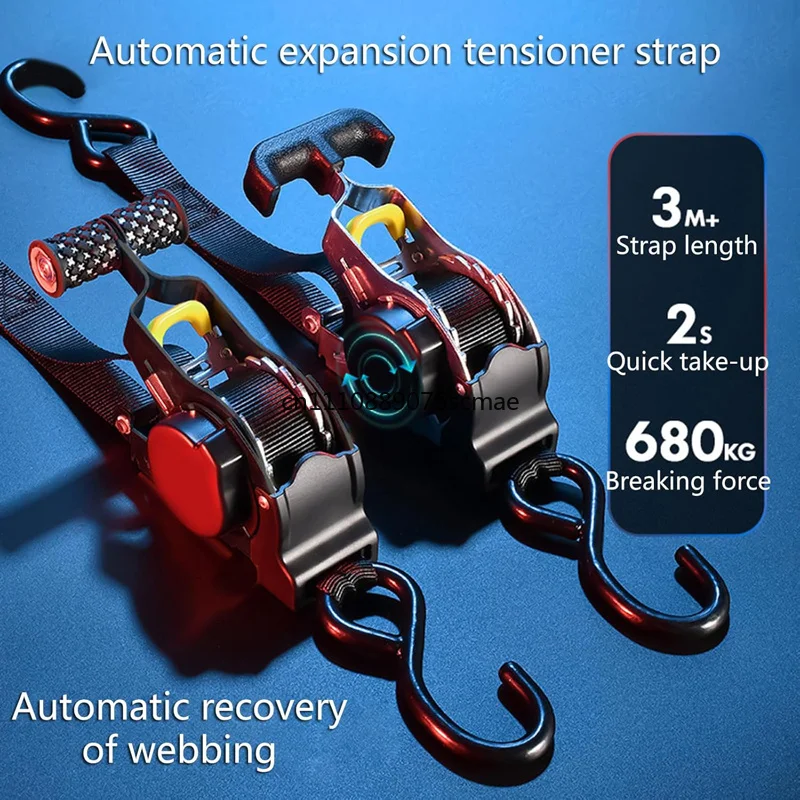 Automatic Retractable Ratchet Strap 680KG for Cargo Truck Motorcycle Transport Travel Quick Release Heavy Duty Straps