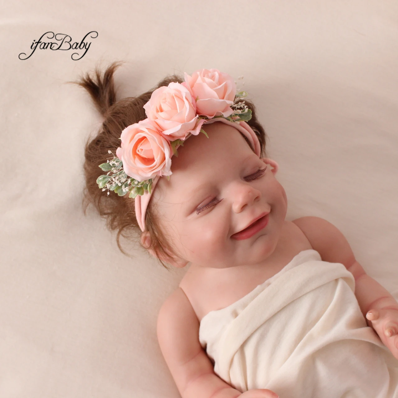 Adjustable Back Tie Hairbrand Artificial Flower Headwear Baby Girl Photography Soft Elastic Headband