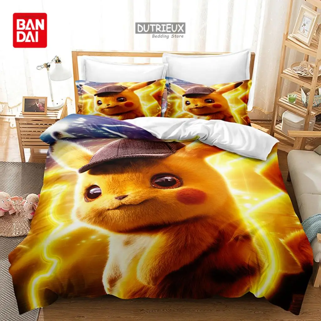 Bandai 3D Pokemon Bedding Set Pikachu Duvet Cover Quilt Cover Pillowcase Double Queen King Size Kids Bedroom Home Textile