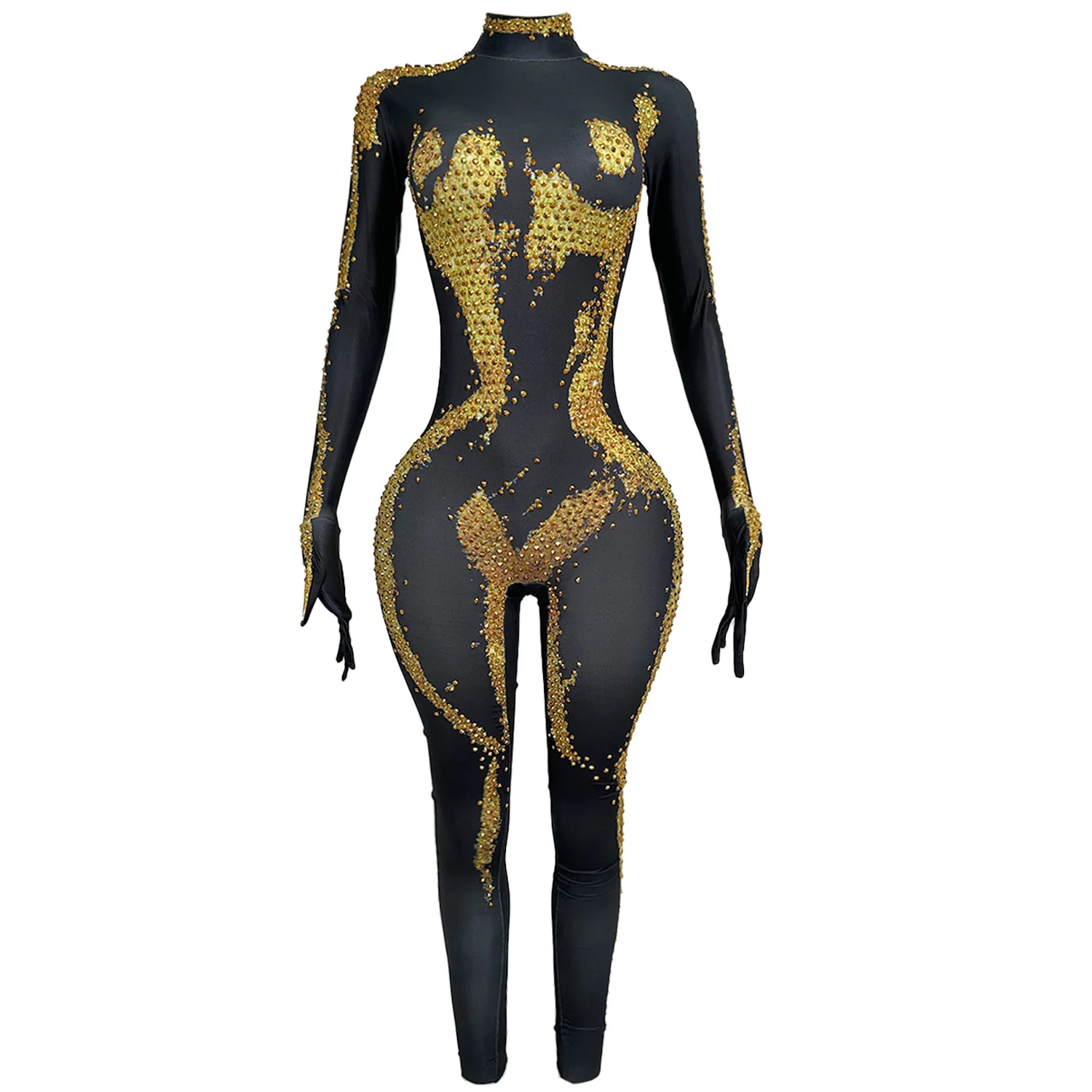 Women's High-End Sparkling Rhinestone Spandex Jumpsuit Sexy Tight Performance Dance Wear for Club Party Event Sexy Outfit Youqi