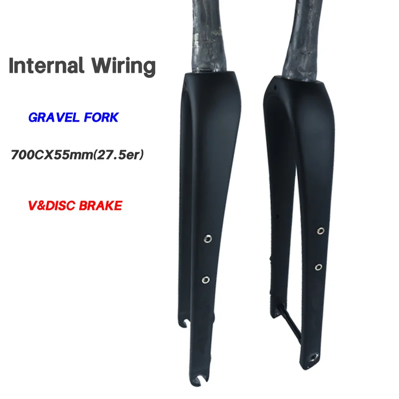 

T1000 Gravel Bike Fork Full Carbon Fiber Road Bicycle Fork QR 28.6mm Disc Brake Bike 700C Thru Axle 12X100mm V Brake Hard