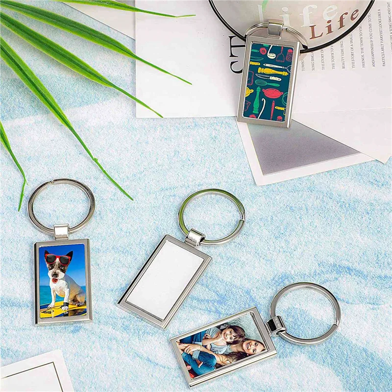 

48 Pieces Sublimation Blank Keychain Rectangle Metal Heat Transfer Keychain Blank Key Rings For DIY Crafts Supplies