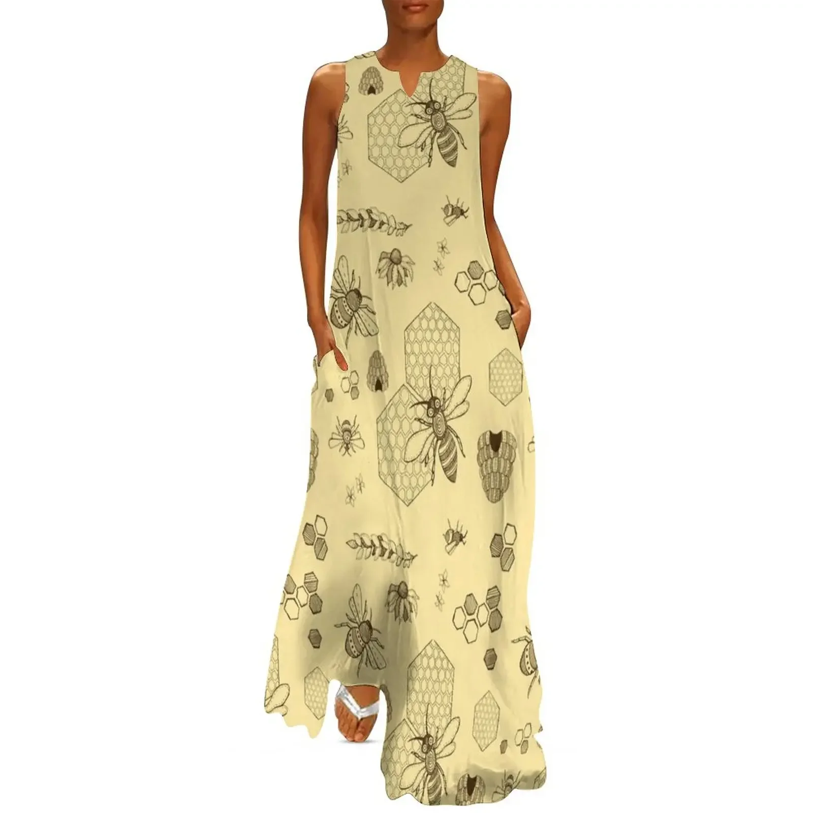 

Bee Pattern Long Dress summer women's dress 2025 women's clothing korea stylish Evening dresses Long dresses Dress