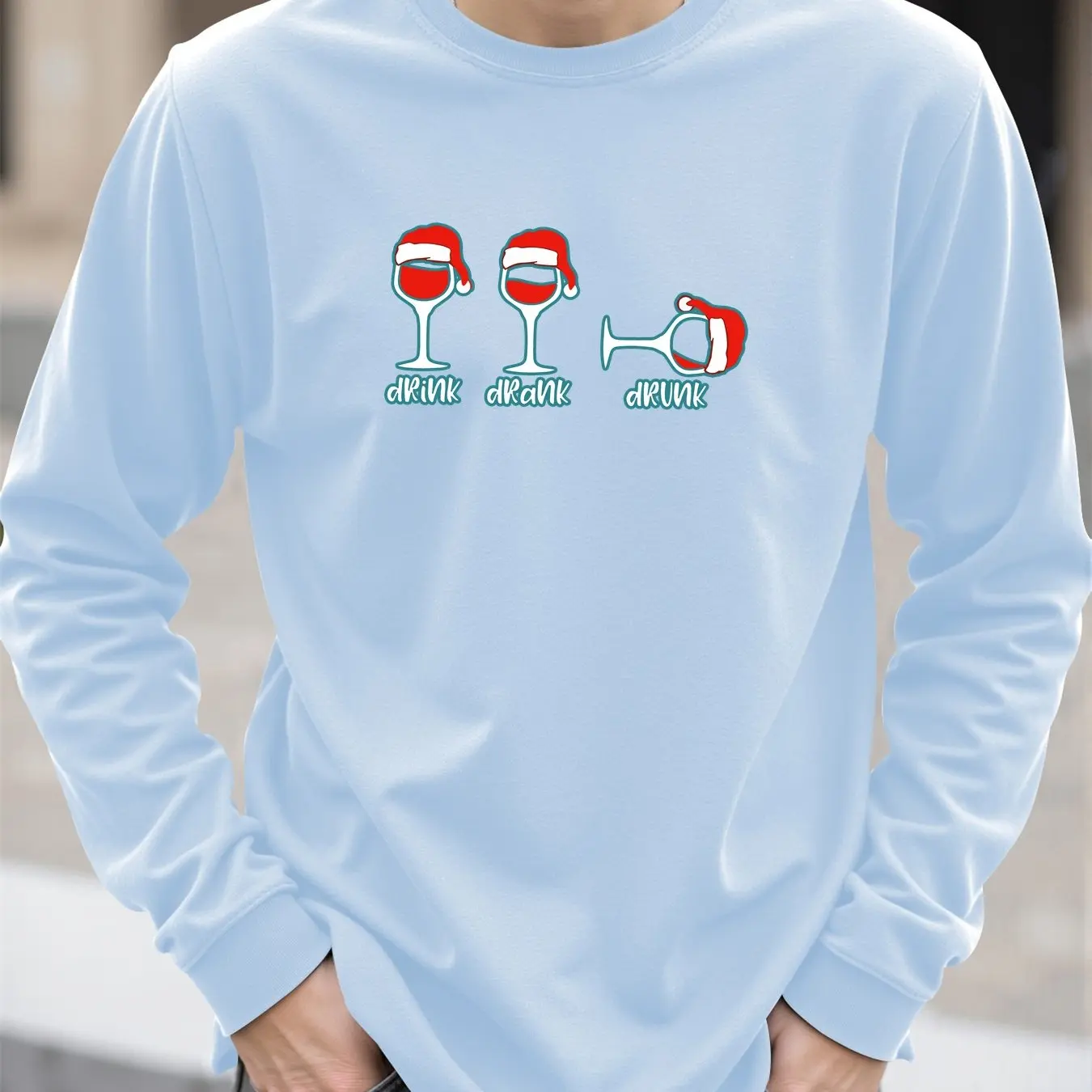 Weihnachten Wein Glas Druck männer T-shirt Frühling Herbst Casual Oansatz Lose Langarm Tops Mode Neue Jahr X'mas Kleidung Tees