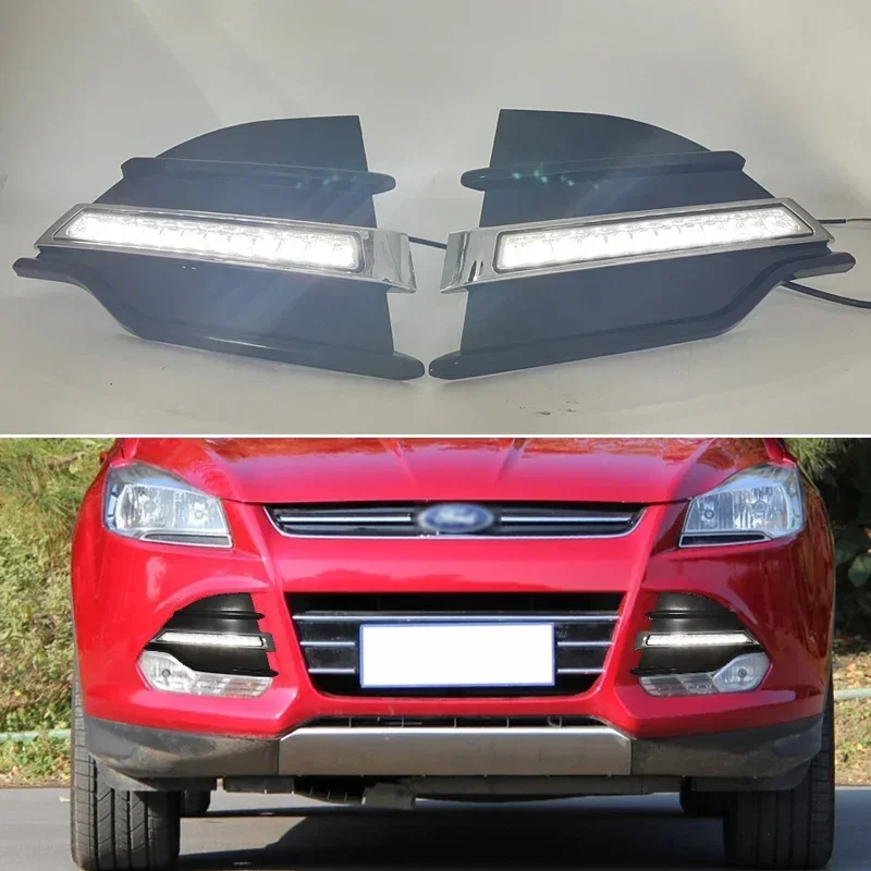 Car LED Daytime Running Headlamps For Ford Kuga 2013 2014 2015 Dynamic Daylights Yellow Turn Signal Night Blue Car DRL Foglamp