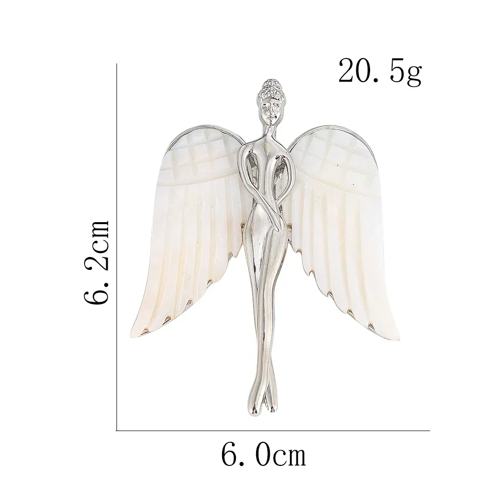 Natural Inlaid Abalone Shell Black Mother-of-pearl Brooch Metal Angel Wing Pin Fashion Accessory for Men and Women Party Gift