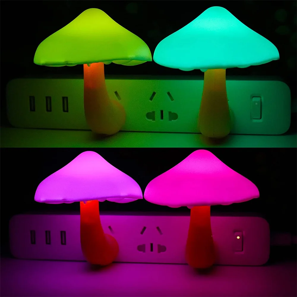 EU/US Plug Mushroom Mini Nght Lamp & Light Sensor Cute Home Decoration AC100-240V Gifts for Kids,Girlfriend