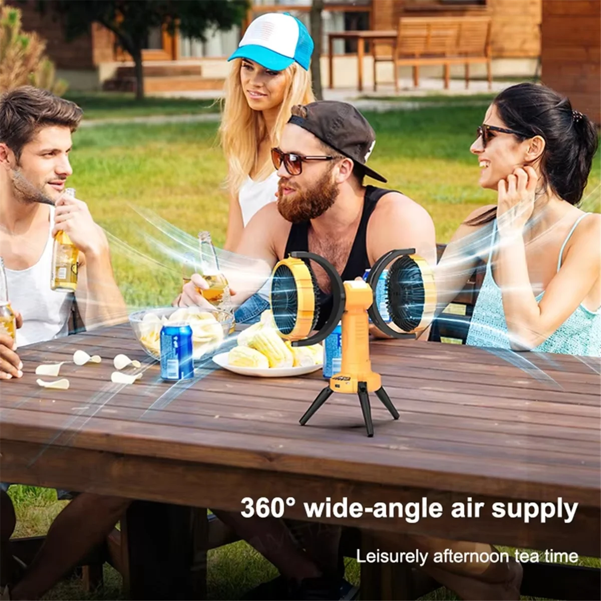 

8000mAh Camping Fan Outdoor Rechargeable Cooling Fan Automatic Rotation Portable Fan with Led Light Charging