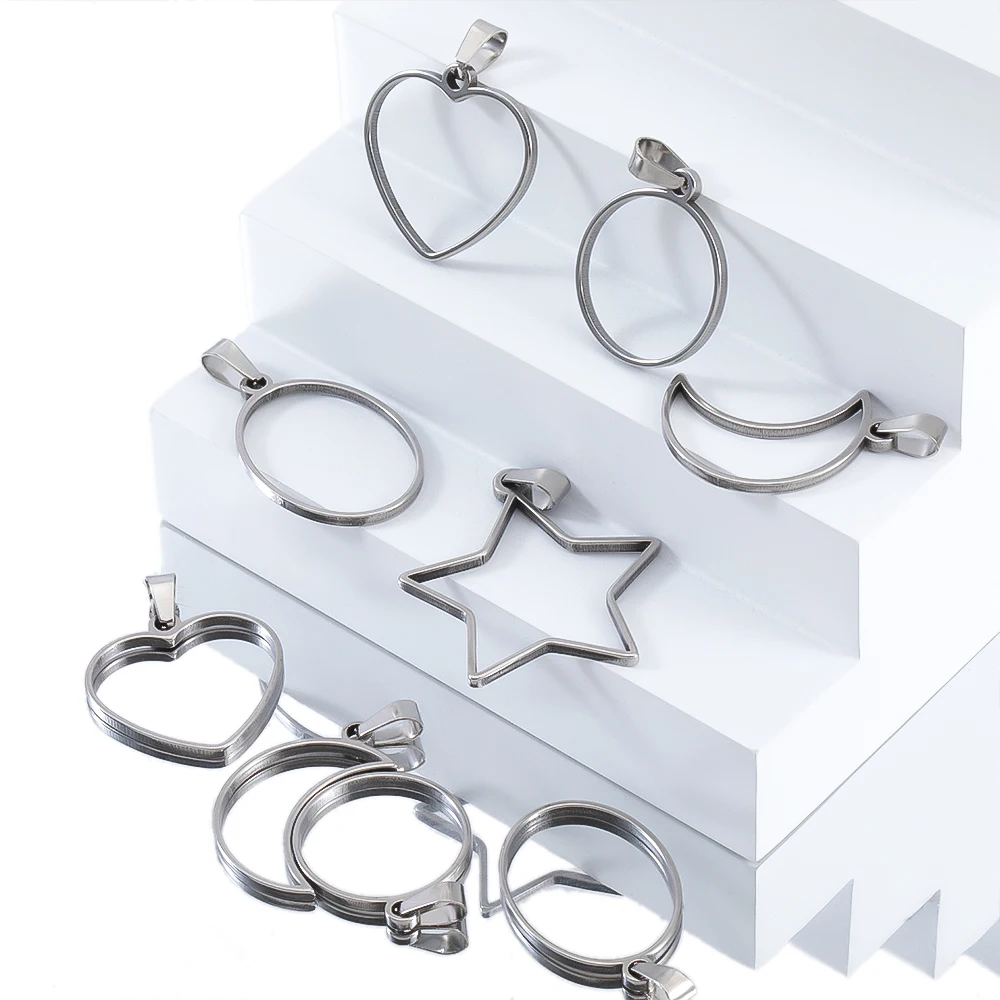 5 sztuk Hollow gwiazda ze stali nierdzewnej ramki w kształcie księżyca pusta ramka DIY kolczyki geometryczne serce wisiorek baza naszyjnik z amuletem tworzenia biżuterii — zdjęcie 7
