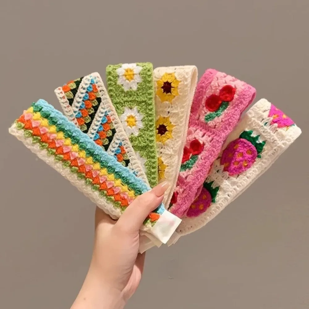 

Вязаная повязка на голову с вышивкой и липучкой, милая цветочная вязаная повязка для умывания, макияжа, аксессуар для волос для женщин и девушек