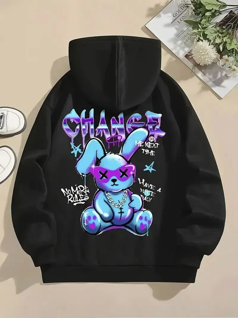 

Y2K Graffiti Bear Graphic Printing Autumn and Winter Pure Cotton Men's and Women's Hoodies Outdoor Street Sports Training Brand
