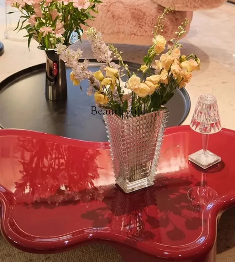 

ls 04 Coffee table living room household post-modern wabi-sabi wind pebble red special-shaped oval cloud model baking paint