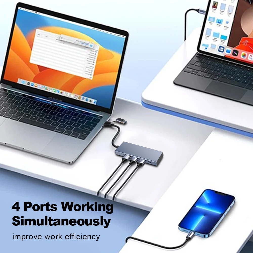 5-In-2 Usb C Hub Usb 3.0 Hub Type C Docking Stations Usb Splitter 5Gbps Hoge Snelheid Transmissie Adapter Otg Voor Laptop Macbook