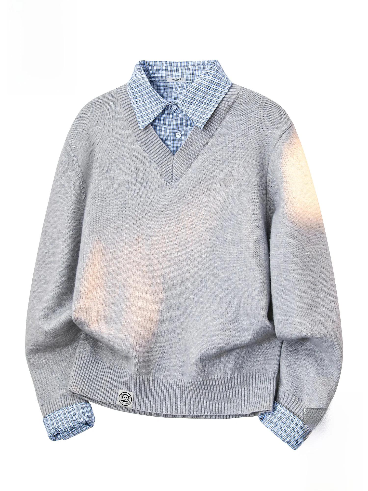 

Мужской вязаный свитер Paul Frank в клетку с воротником, весенний повседневный трикотаж с вставками, удобный, мягкий, из смесового полиэстера