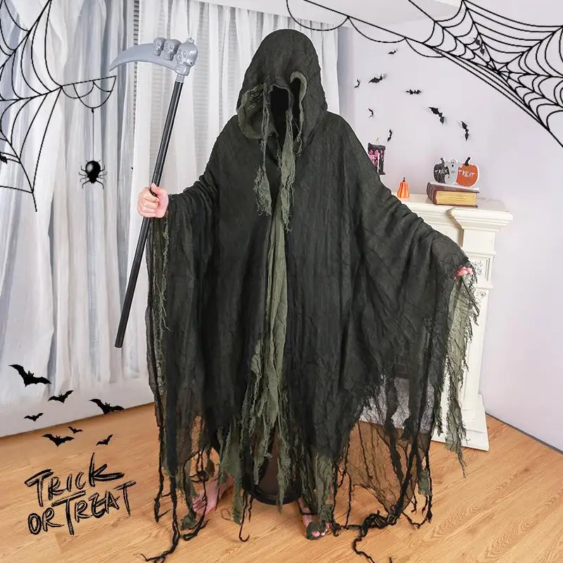 Unisex Halloween Ghost Dementors Cosplay Costume Gothic Horror Zombie Tattered Hooded Capes Day Of The Dead Party Props Cloaks