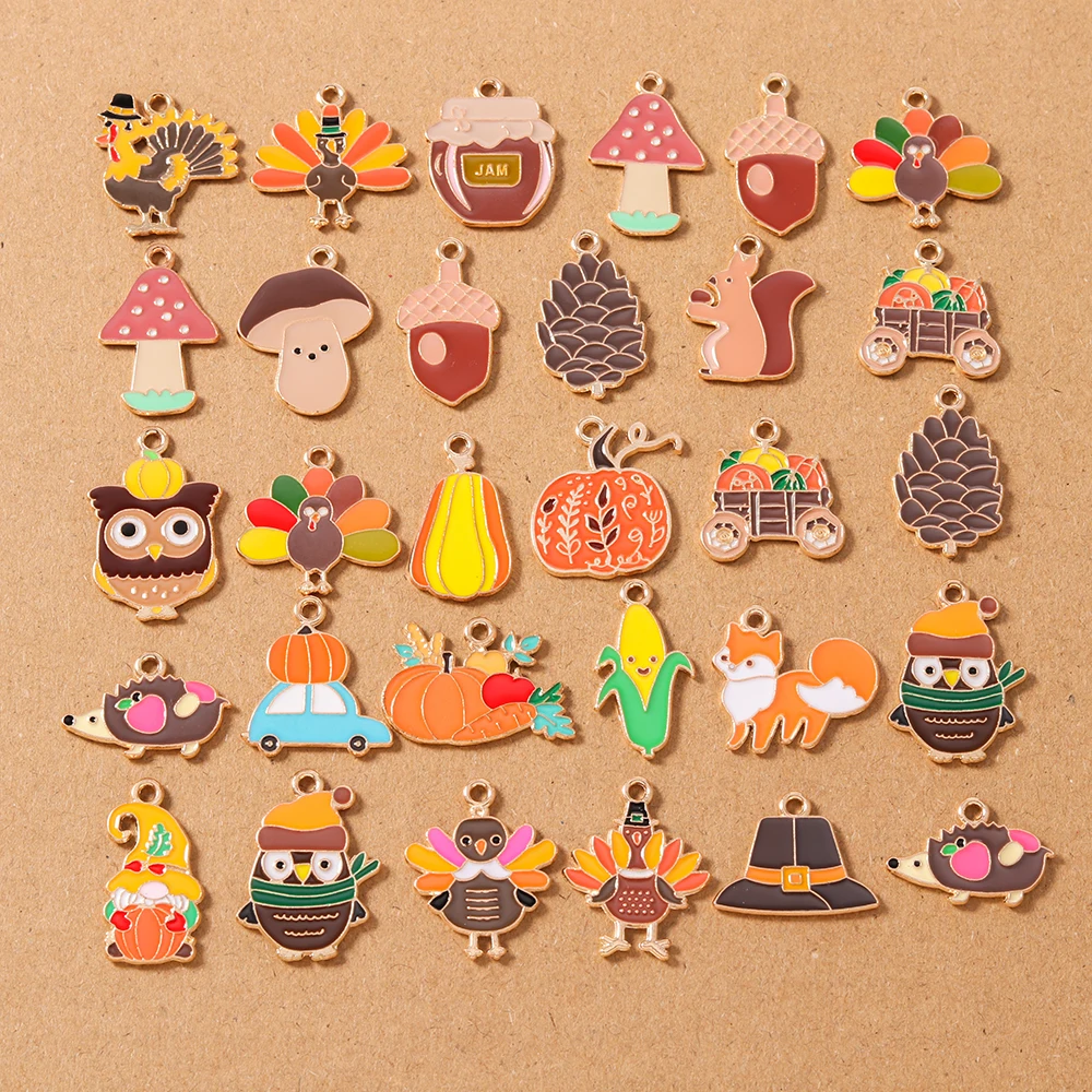 

10pcs Enamel Animal Squirrel Charms Nut Pumpkin Pendants for Jewelry Making Necklace Earrings DIY Bracelet Accessories Supplies