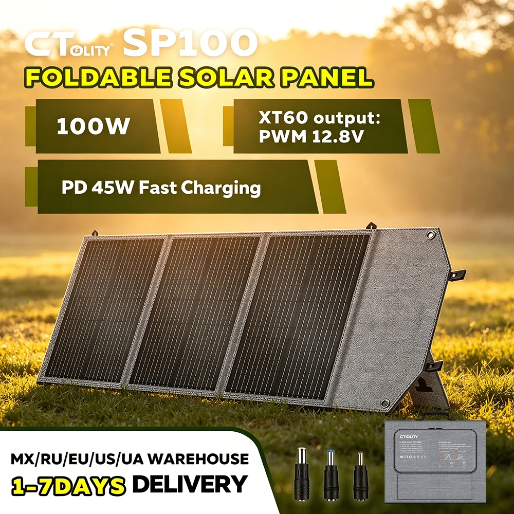 CTOLITY SP100 Panneau Solaire Pliable Portable 100W 20.5V Chargeur Solaire Flexible pour Station d'Énergie Camping Randonnée