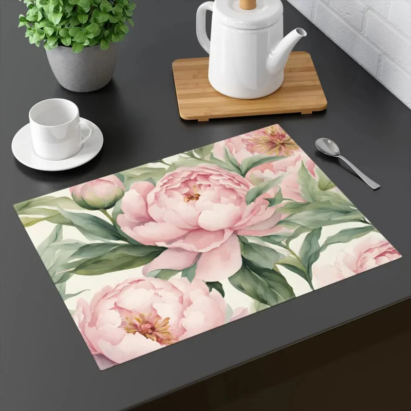VIKAMA Placemats | Peony Floral Pattern | Cotton Table Linens, Suitable For Both Formal Occasions And Everyday Use view 6