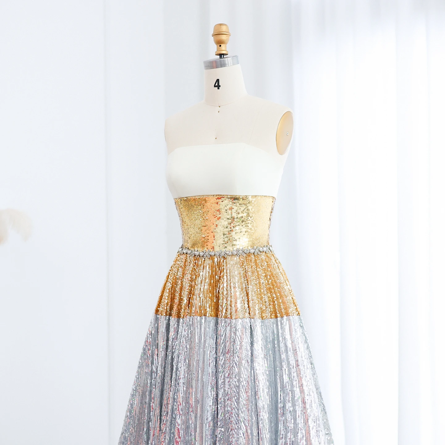 Sharon Said Gold and Silver Strapless Evening Dresses with A-Line for Women Wedding Party Gown SS200 Customized فساتين سهرة image 3