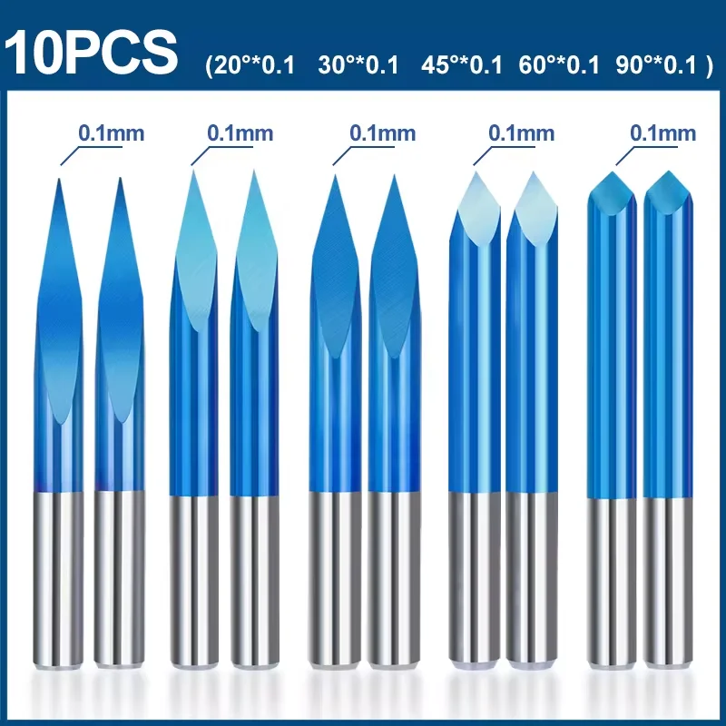 XCAN 3 Edge Pyramid Bit CNC Engraving Bit 20-90 Degree Carbide End Mill 3.175mm Shank Nano Blue Coated Milling Cutter 10pcs