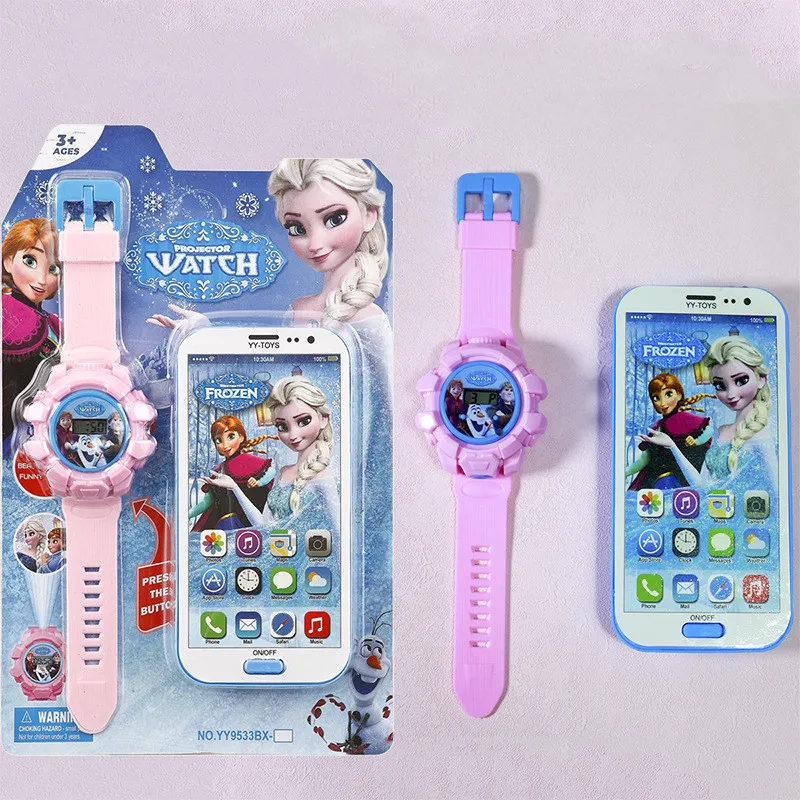 Disney Anime Mickey Mouse Projection Watch Kawaii Minnie Frozen Mobile Phone Model Cartoon Elsa Electronic Watch Toy Gift