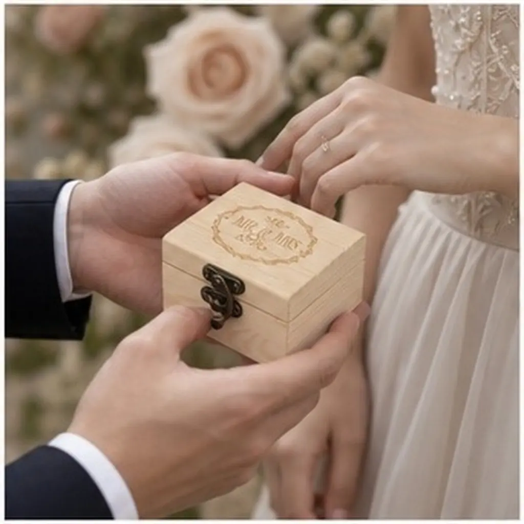 Wooden Rustic Wedding Ring Box Vintage Mr Mrs Printed Chic Engagement Proposal Ring Holder Jewelry Display Case