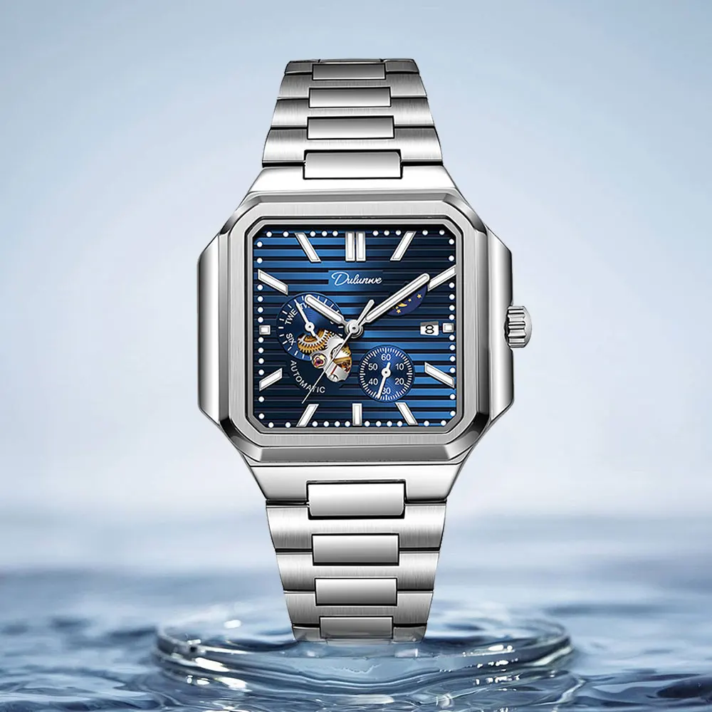 

2025 New Top Mens Automatic Watches Square Dial Men Menchanical Wristwatches Wateproof Fashion Watches for men DULUNWE Brand