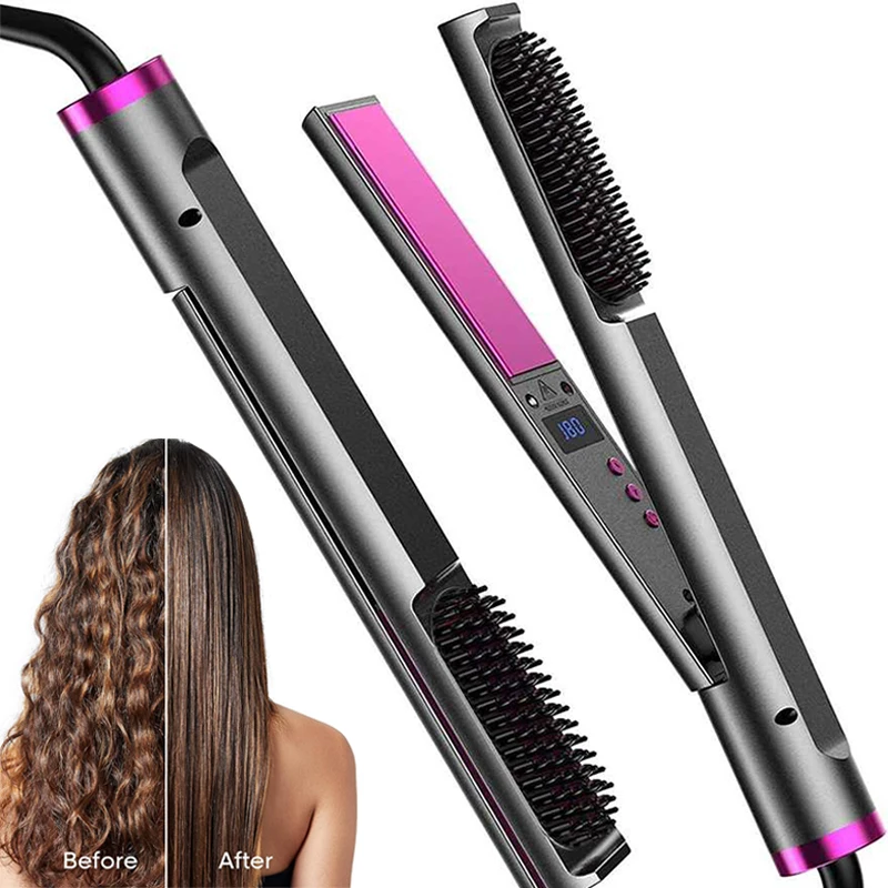 

Ceramic Comb Straighter Hair Straightener Straightening Brush 2 In1 Professional to Straighten Electric Hair