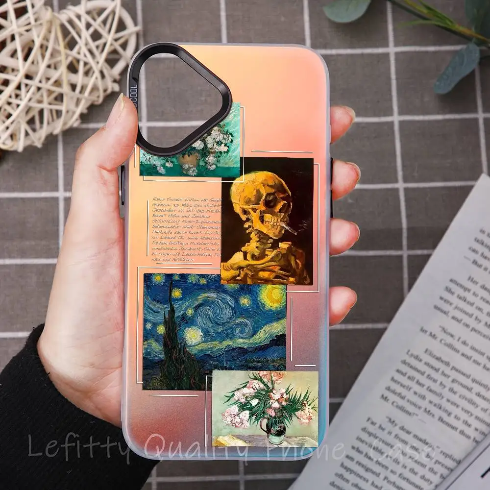 

Art Fashion Van Gogh INS Phone Case For IPhone 16 15 14 13 12 11 Plus Pro Max Multicolor Aurora Laser Shockproof Funda Cover