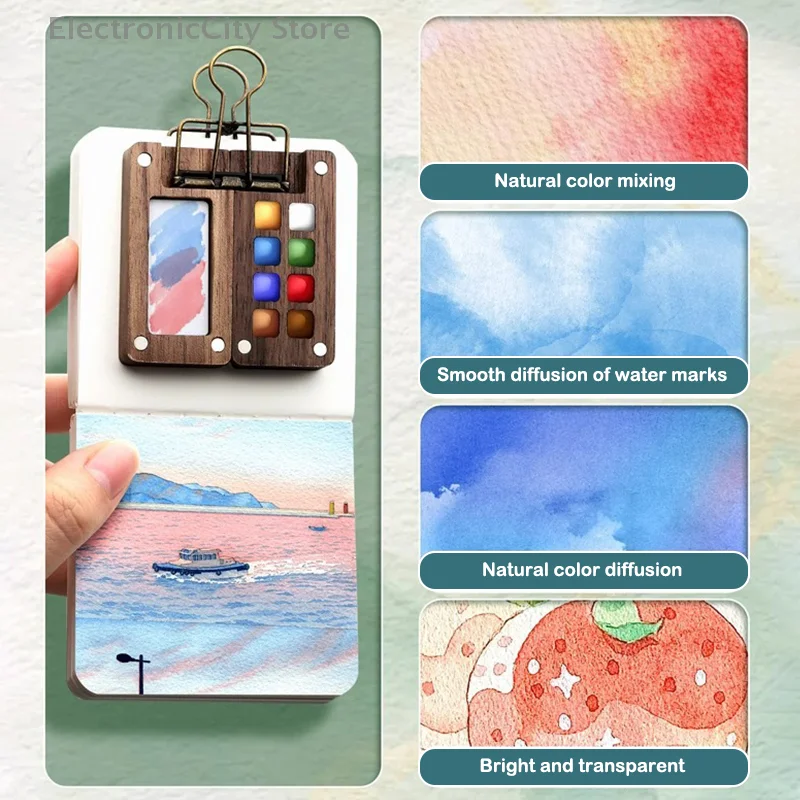1 ensemble de Mini Palette de peinture aquarelle d'artiste de poche, Palette de peinture aquarelle de voyage, ensembles de voyage pour artistes artistes étudiants